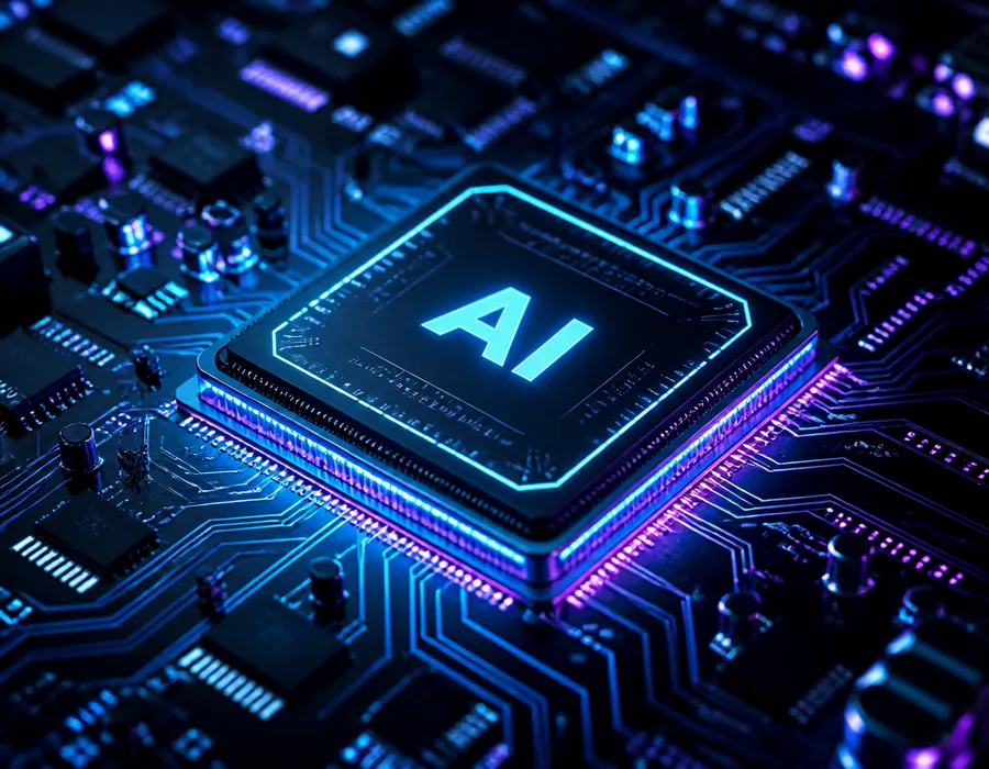 Chip de inteligência artificial iluminado